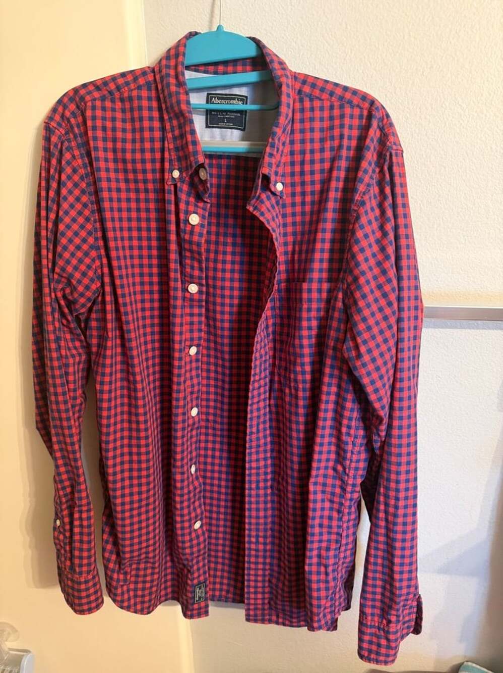 Abercrombie & Fitch Red Blue Gingham Button Down Shirt Size L